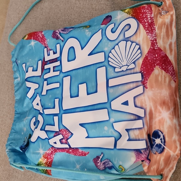 Justice Save All The Mermaids Drawstring Backpack & Beach Towel - Picture 1 of 3